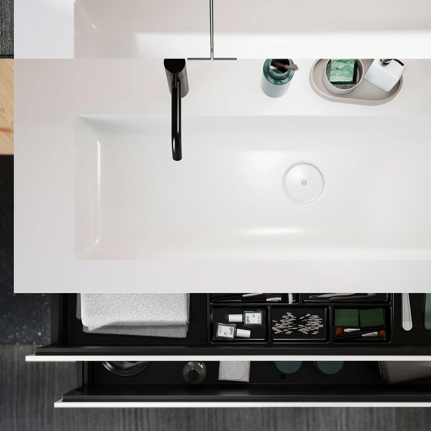 burgbad Lin20 Waschtischunterschrank mit Mineralguss-Waschtisch 122 cm, 2 Auszüge Bild 7