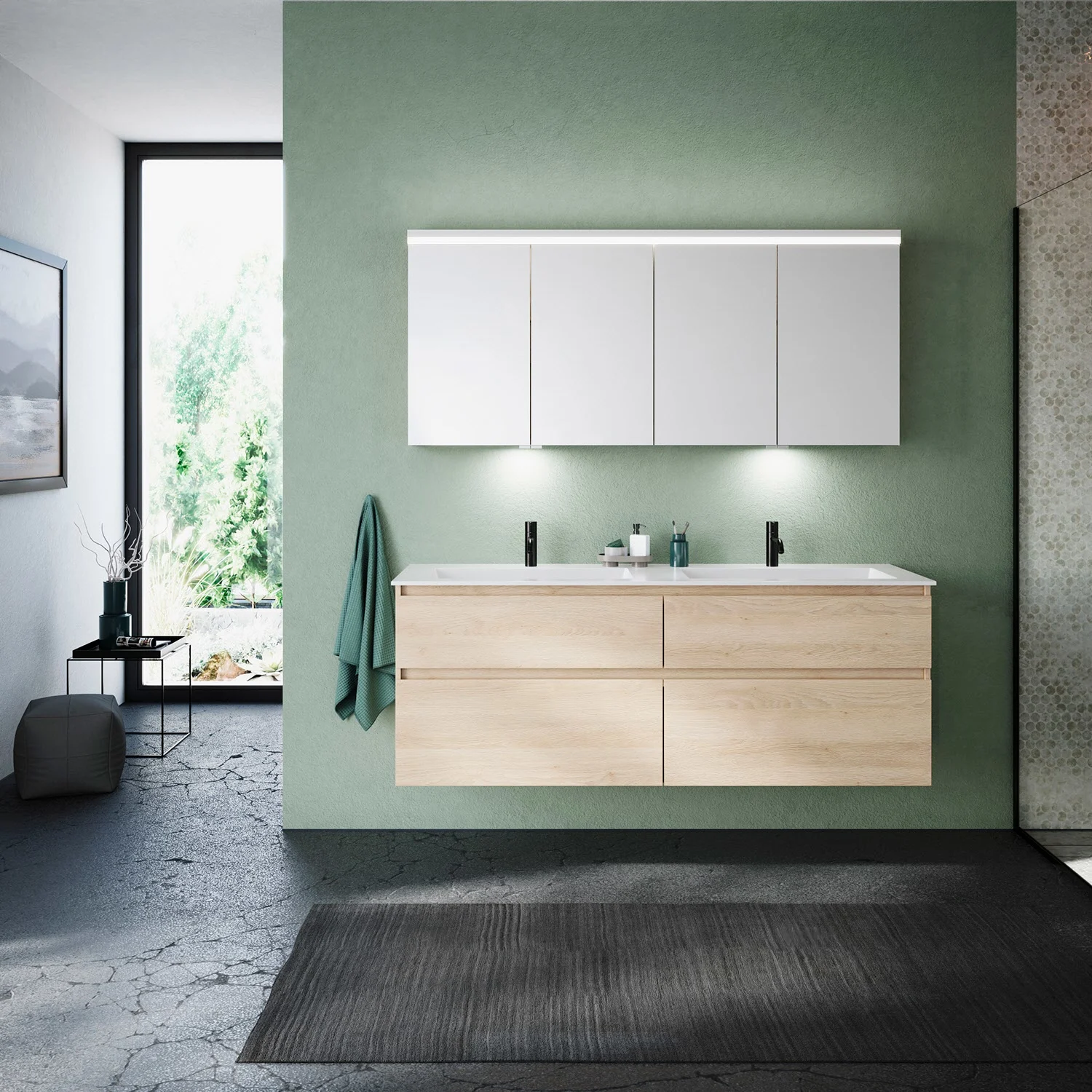 burgbad Lin20 Waschtischunterschrank mit Mineralguss-Doppelwaschtisch 162 cm, 4 Auszüge, links und rechts Bild 8