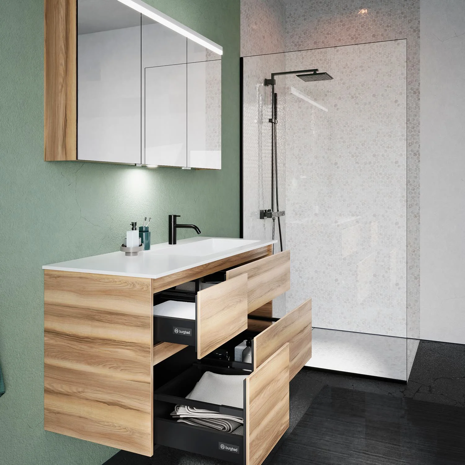 burgbad Lin20 Waschtischunterschrank mit Mineralguss-Waschtisch 122 cm, 4 Auszüge, rechts Bild 12