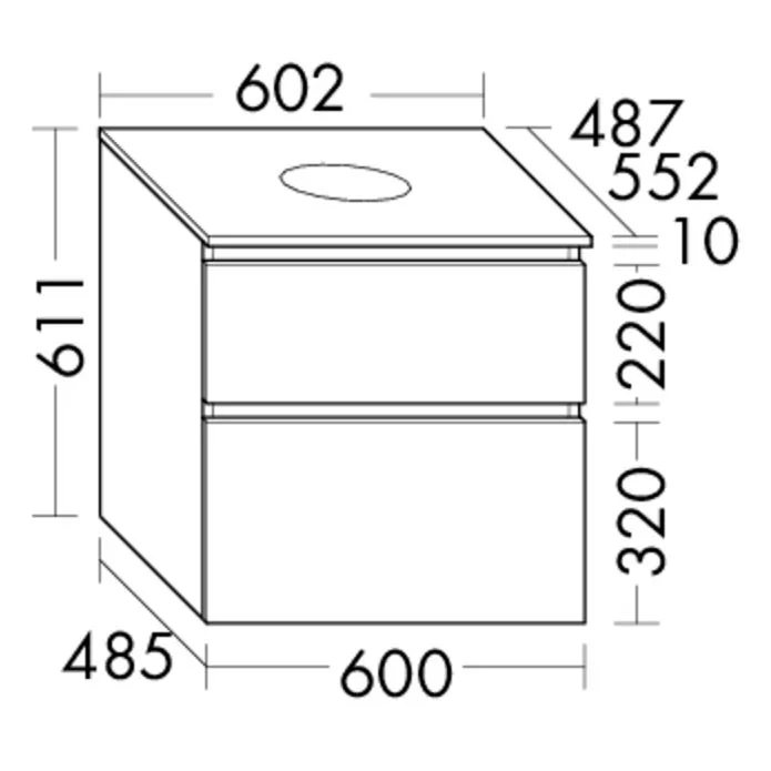 burgbad Lin20 Waschtischunterschrank mit Konsolenplatte 60 cm, 2 Auszüge, Beckenausschnitt mittig Bild 5