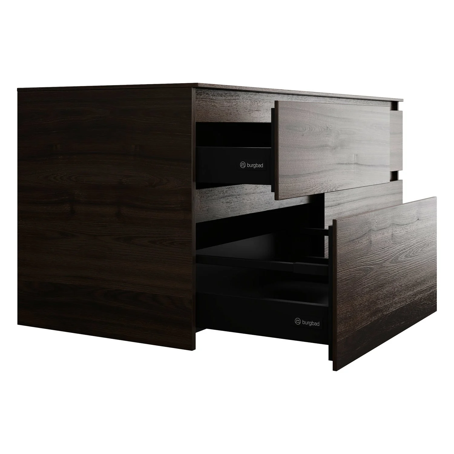 burgbad Lin20 Waschtischunterschrank mit Konsolenplatte 140 cm, 4 Auszüge, Beckenausschnitt links und rechts Bild 6