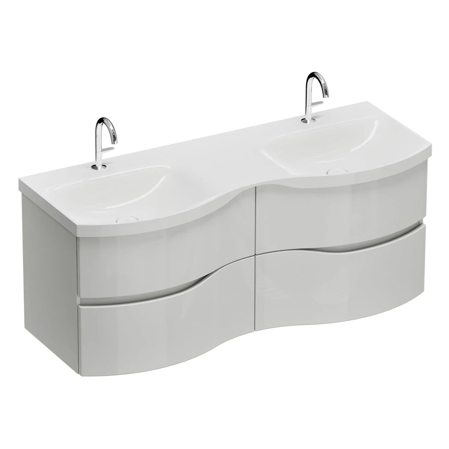 burgbad Sinea 3.0 Umywalka podwójna z odlewu mineralnego z szafką podumywalkową, 142 cm, z listwą uchwytową G0167