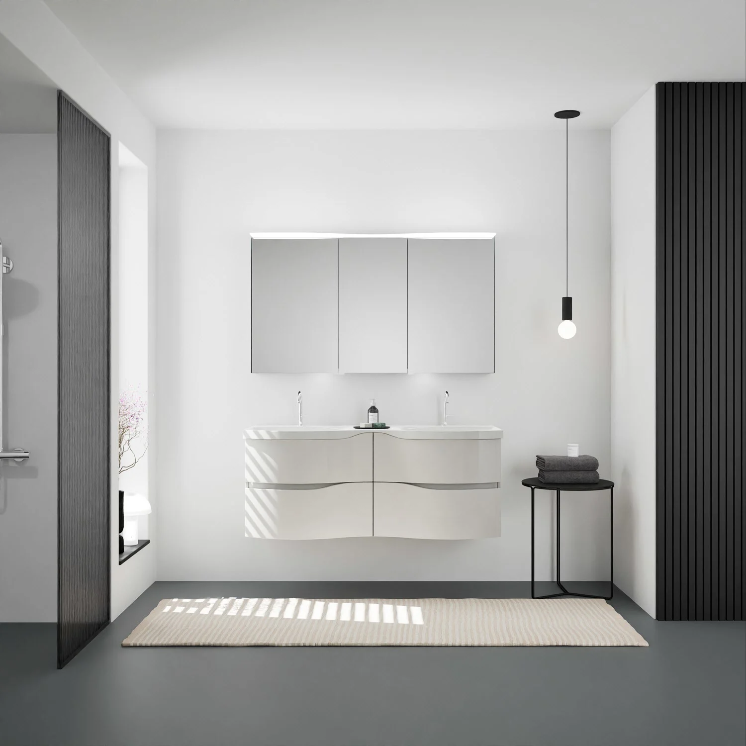 burgbad Sinea 3.0 Umywalka podwójna z odlewu mineralnego z szafką podumywalkową, 142 cm, z listwą uchwytową G0167 Zdjęcie 8