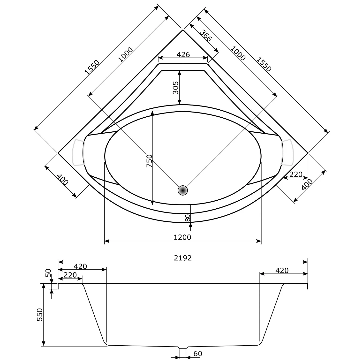 Caribia Apollo Premium Whirlpool 155 x 155 cm ohne Schürze Bild 5