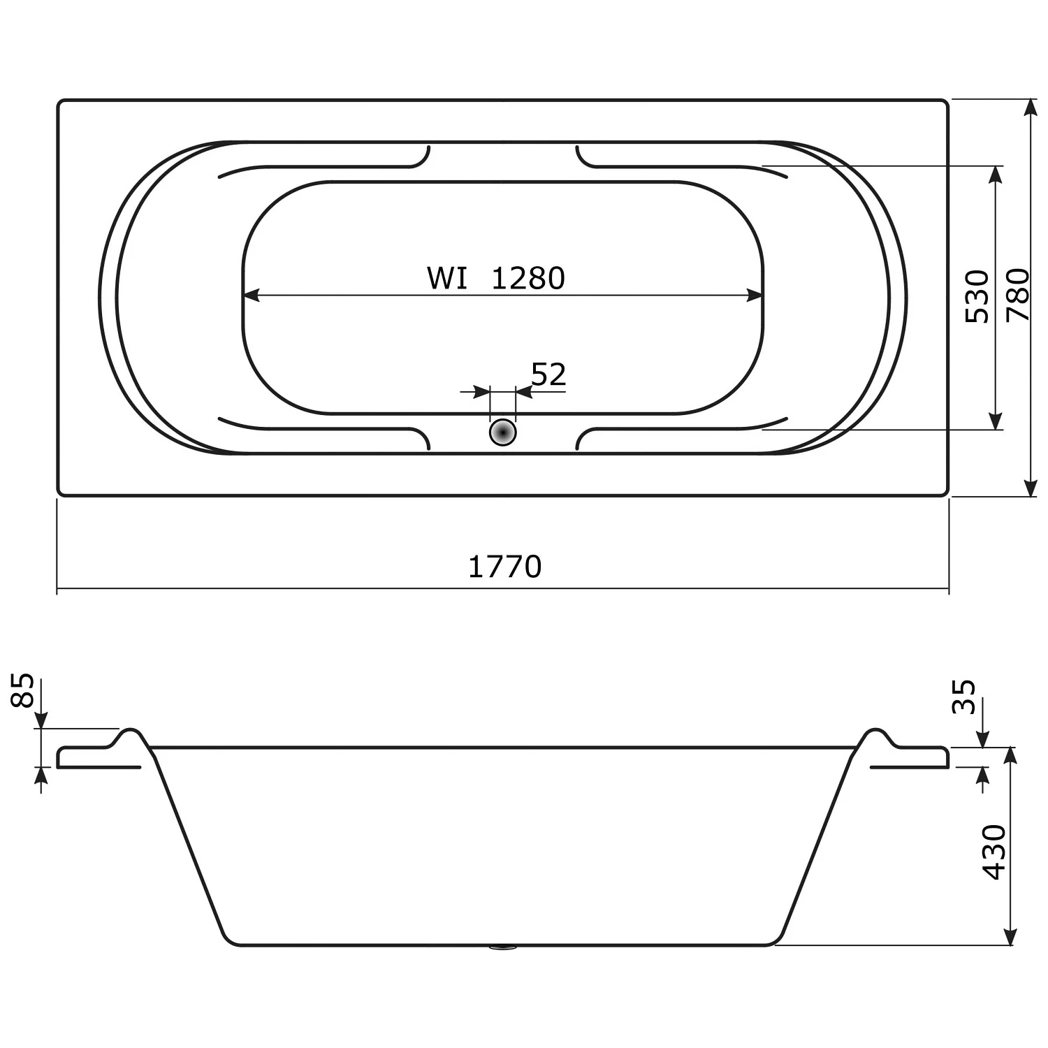 Caribia Komfort Premium Whirlpool 177 x 78 cm ohne Schürze Bild 5