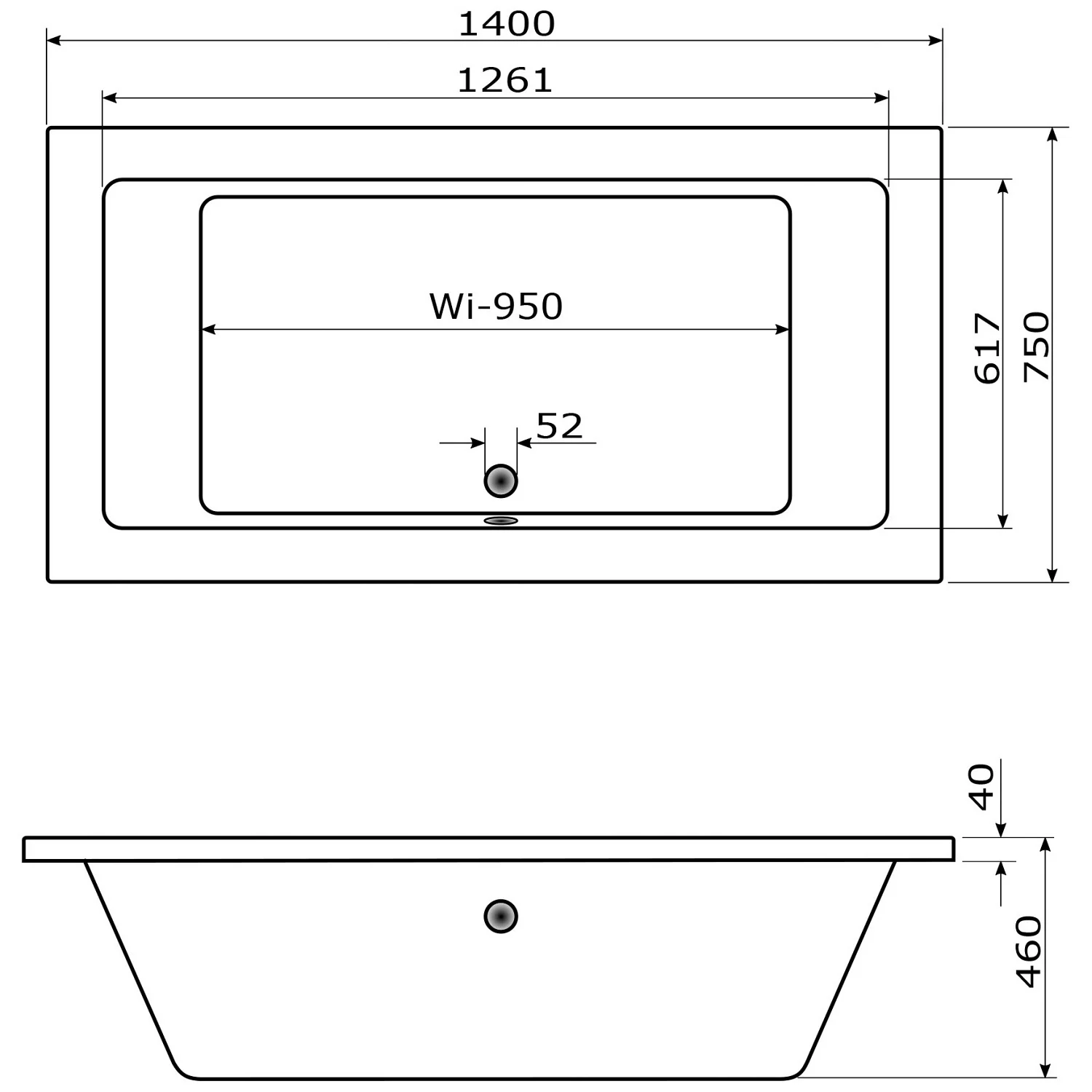 Caribia X-Tube Badewanne 140 x 75 cm ohne Schürze Bild 2