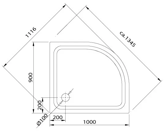 Caribia Eckdusche Floorline 90 x 100 x 3 rechts Radius 55 Bild 2
