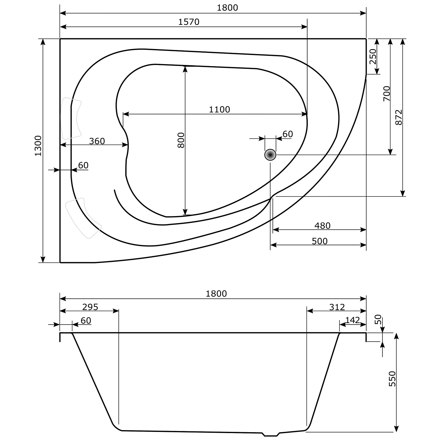 Caribia Delta XL Premium Whirlpool 180 x 130 cm mit Schürze, mit Trio Garnitur MT5 vormontiert Bild 5