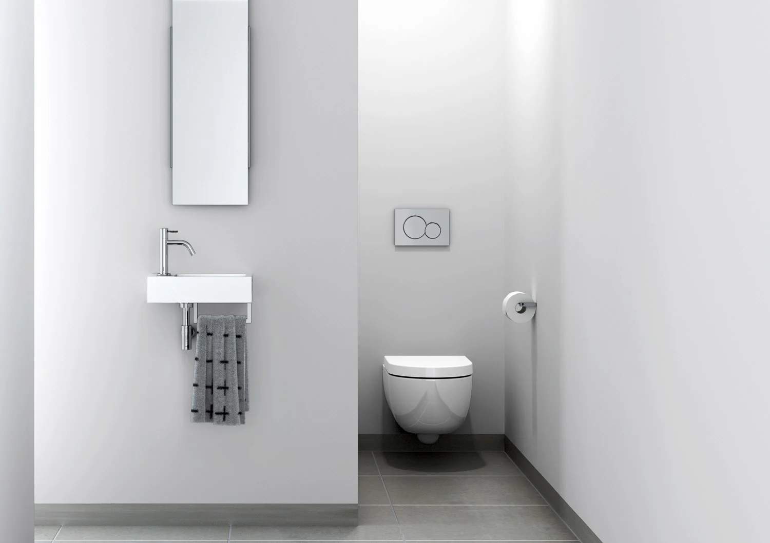 Umywalka Clou Flush 3 Left z marmuru mineralnego, 36 x 18 cm, z wyfrezowanym otworem na baterię po lewej stronie i wieszakiem na ręczniki Zdjęcie 4
