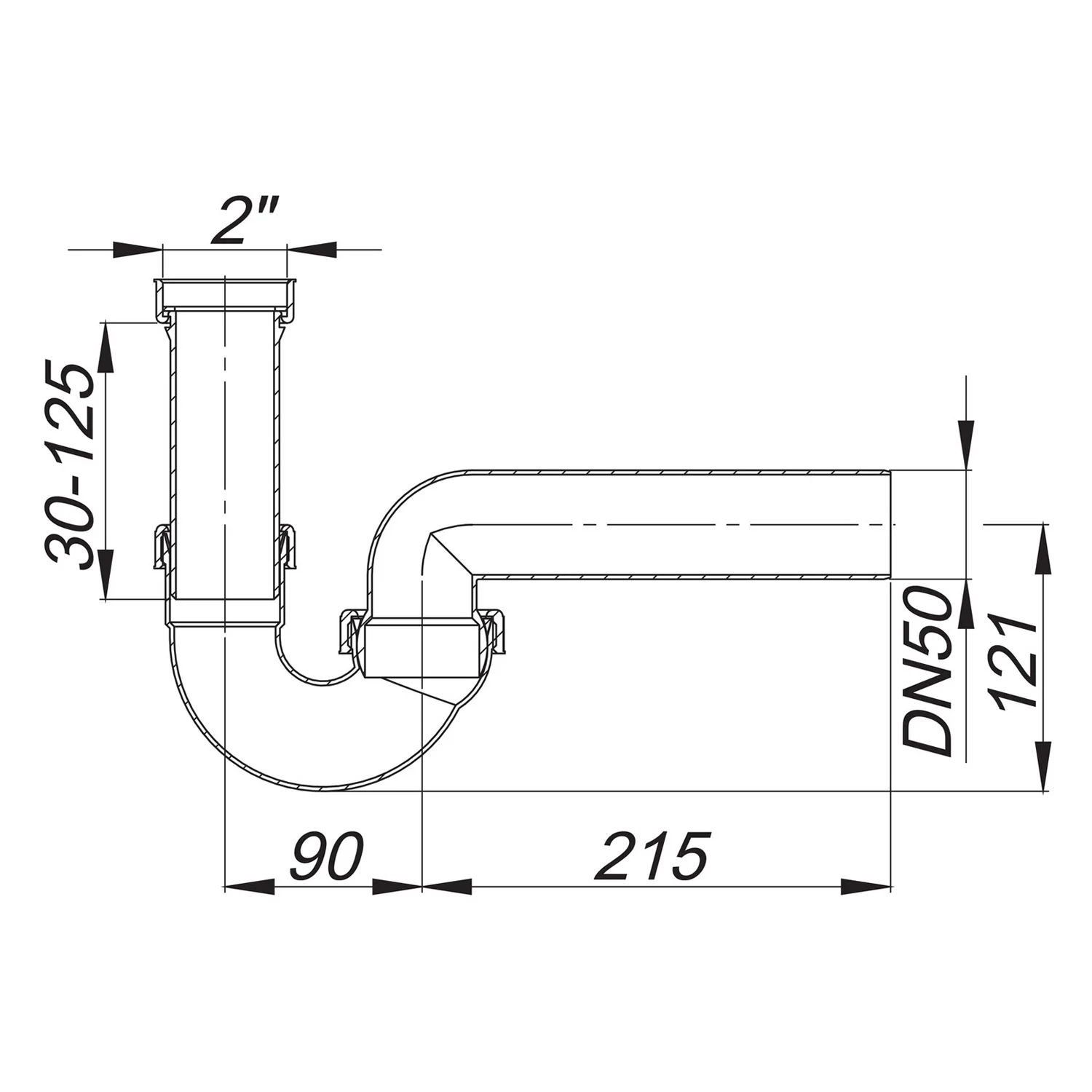 Rysunek techniczny syfonu rurowego DN50, Dallmer