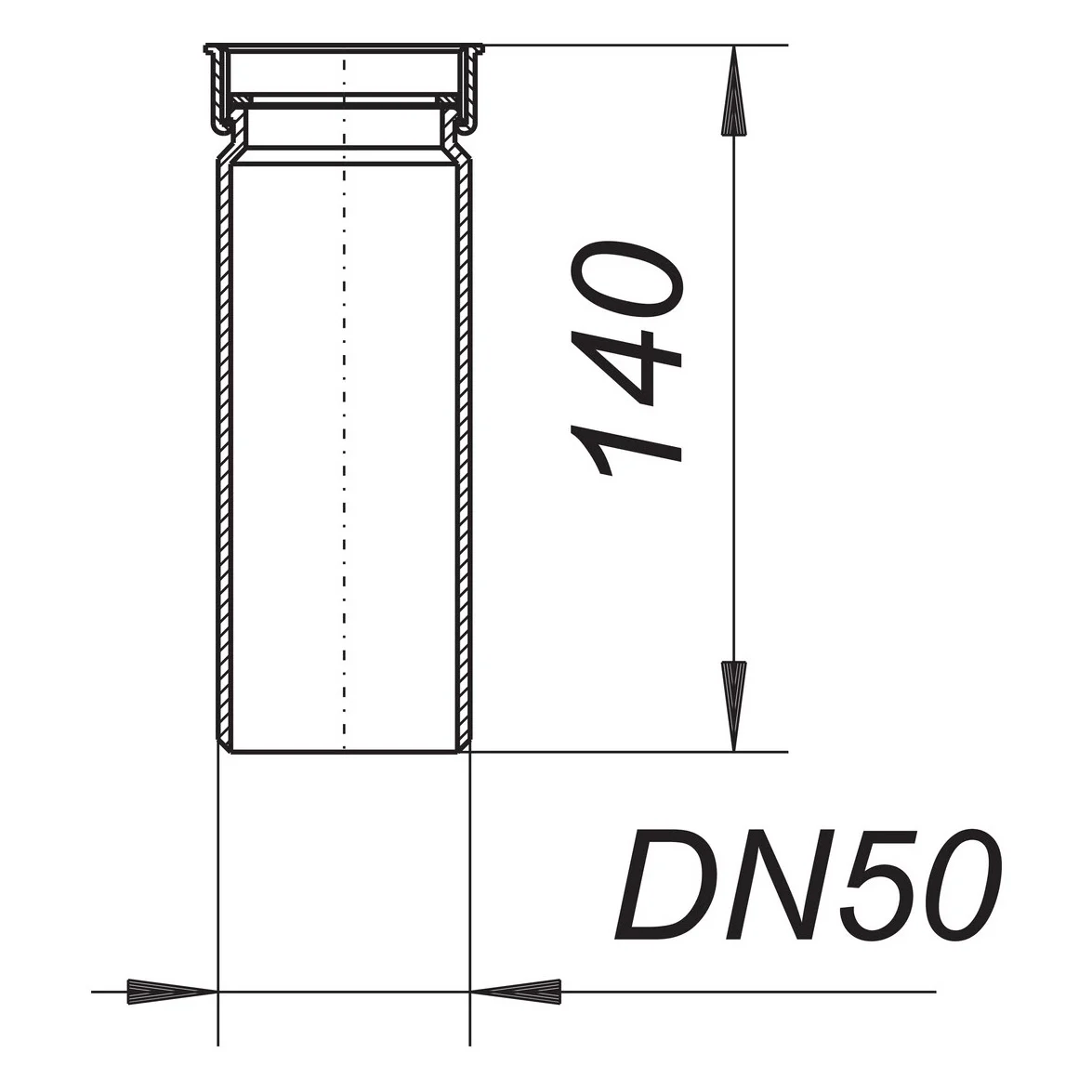 Rysunek techniczny rury zanurzeniowej DN50, Dallmer