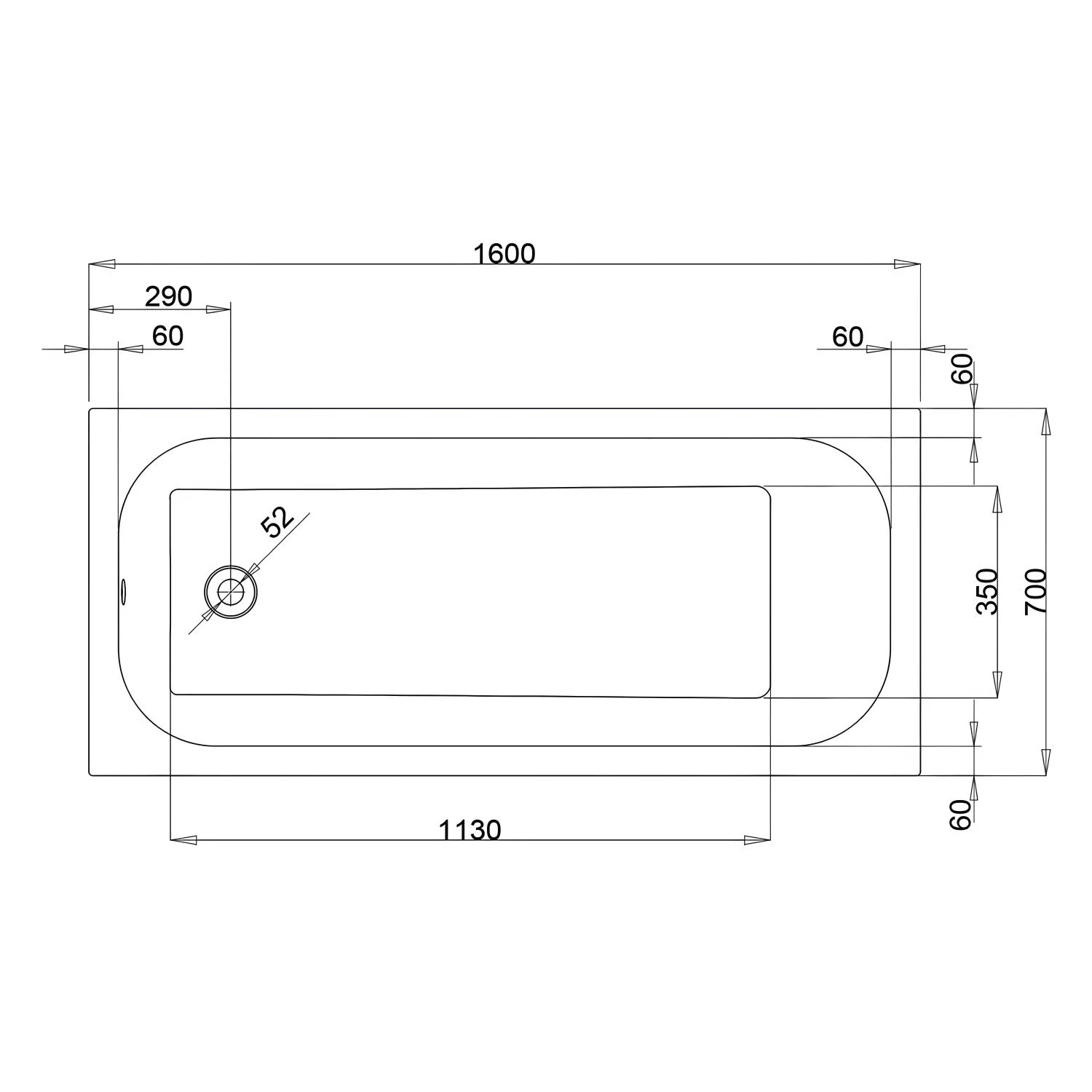 delphis base pro Körperformwanne 1600 x 700 x 471 mm Nutzinhalt 110 l Bild 2