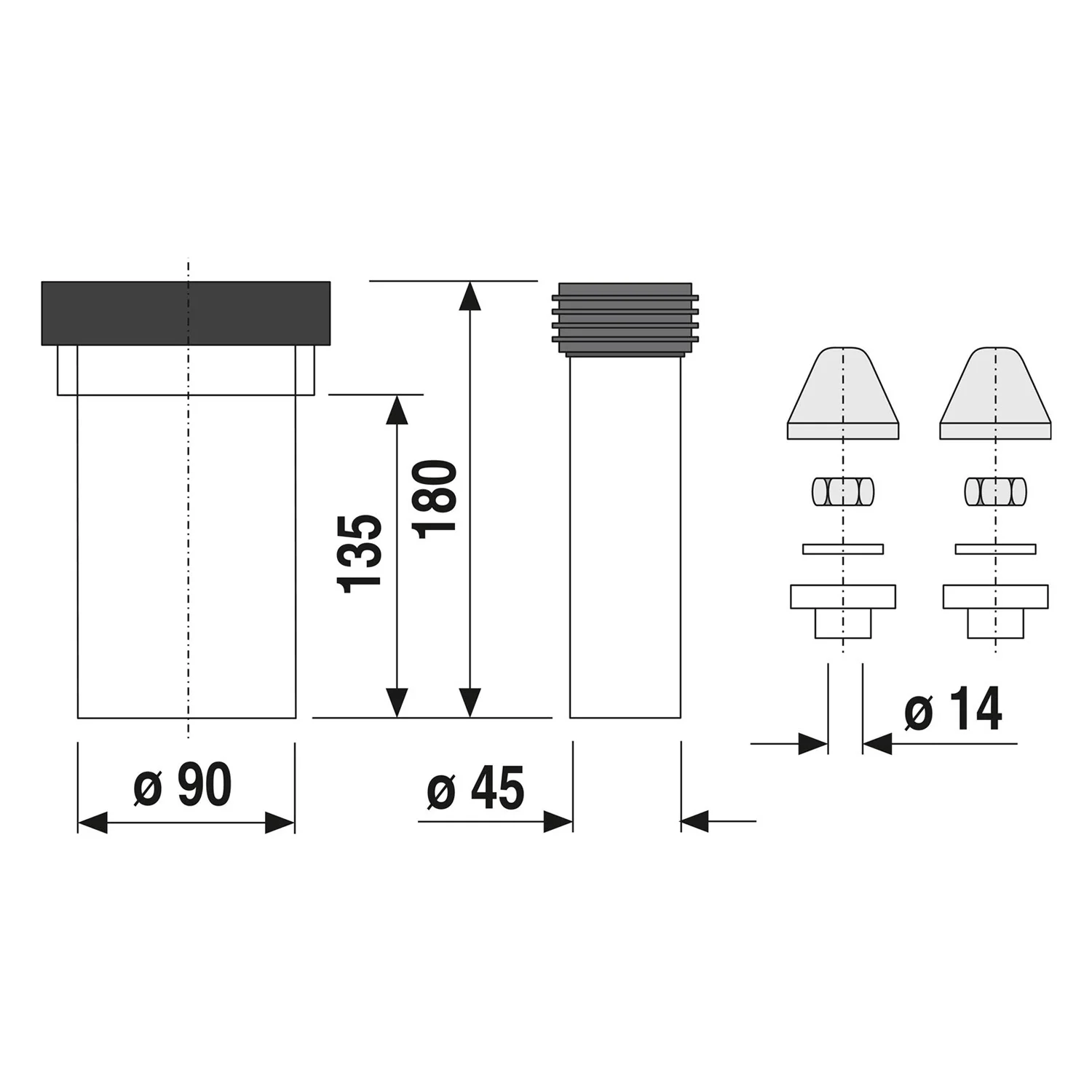 base pro WC-Anschlussgarnitur 180mm, DN 90, weiß Bild 2
