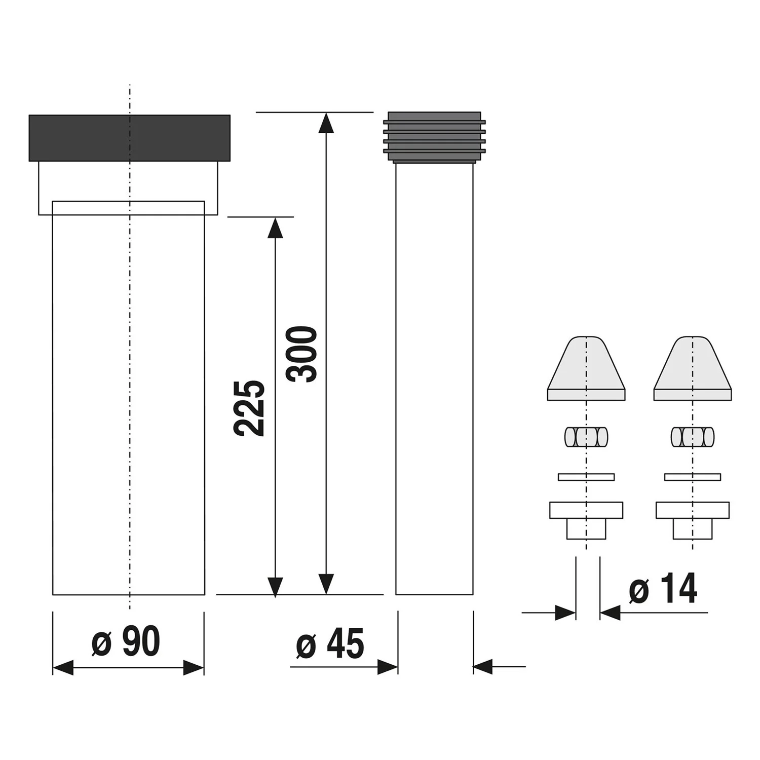 base pro WC-Anschlussgarnitur 300mm, DN 90, weiß Bild 2