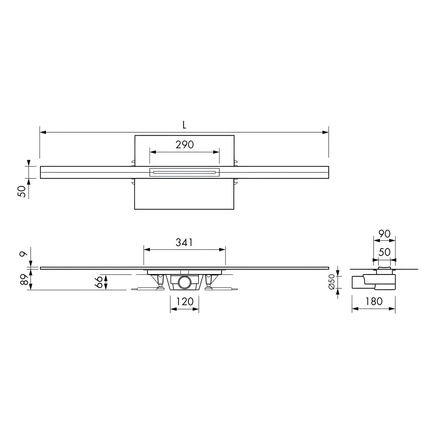 Linienduschrinne 900x50mm kürzbarer Rinnenkörper gebürstet DELPHIS Bild 2