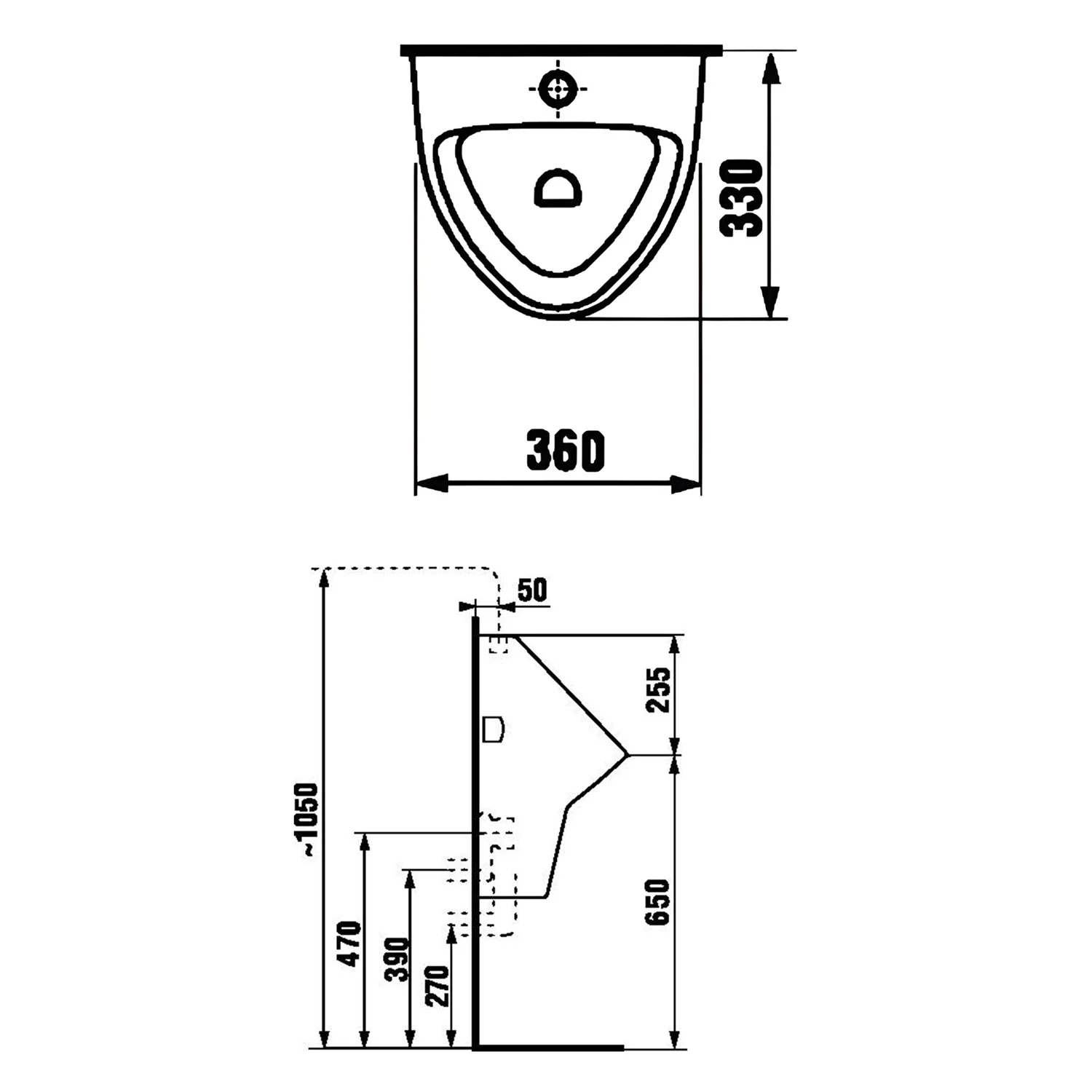 delphis living Urinal Zulauf von oben, Ablauf verdeckt 510x360mm Bild 2