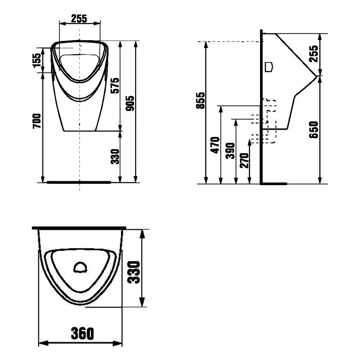 delphis living Urinal, Zulauf und Ablauf verdeckt 510 x 360 mm Bild 2
