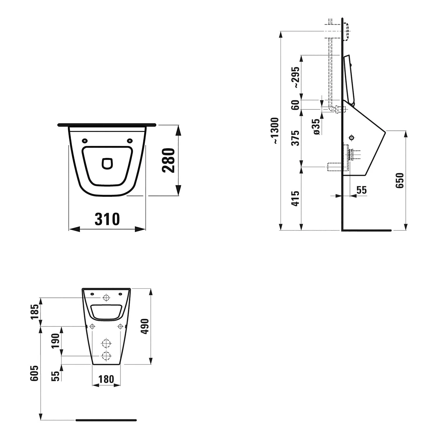 delphis unic Urinal mit Spülrand, ohne Deckel Bild 2