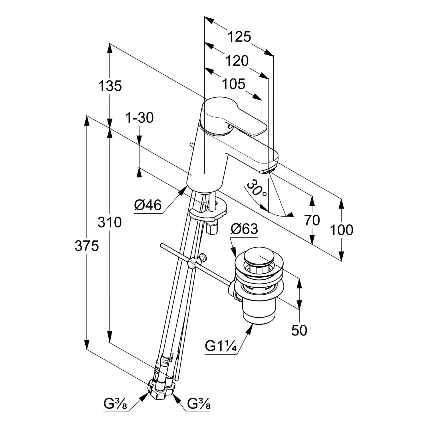 Waschtisch-Einhebelmischer 70 verchr.120mm Niederdruck DELPHIS LIVING Bild 2