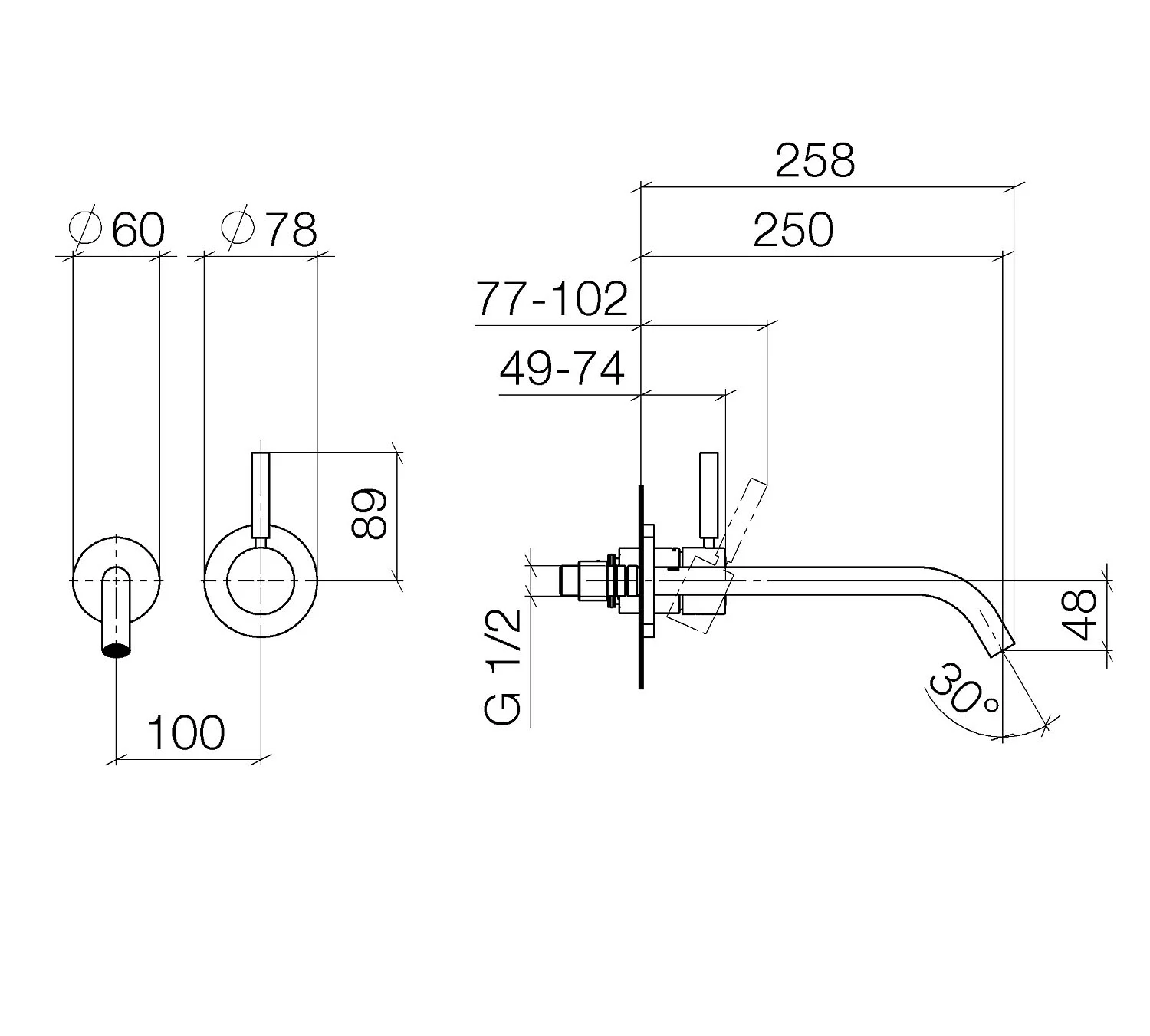 Dornbracht Meta Waschtisch-Wand-Einhandbatterie ohne Ablaufgarnitur Bild 2