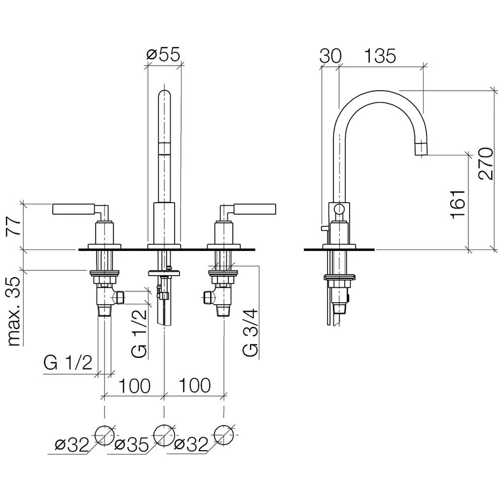 Dornbracht TARA Waschtisch-Dreilochbatterie Bild 2