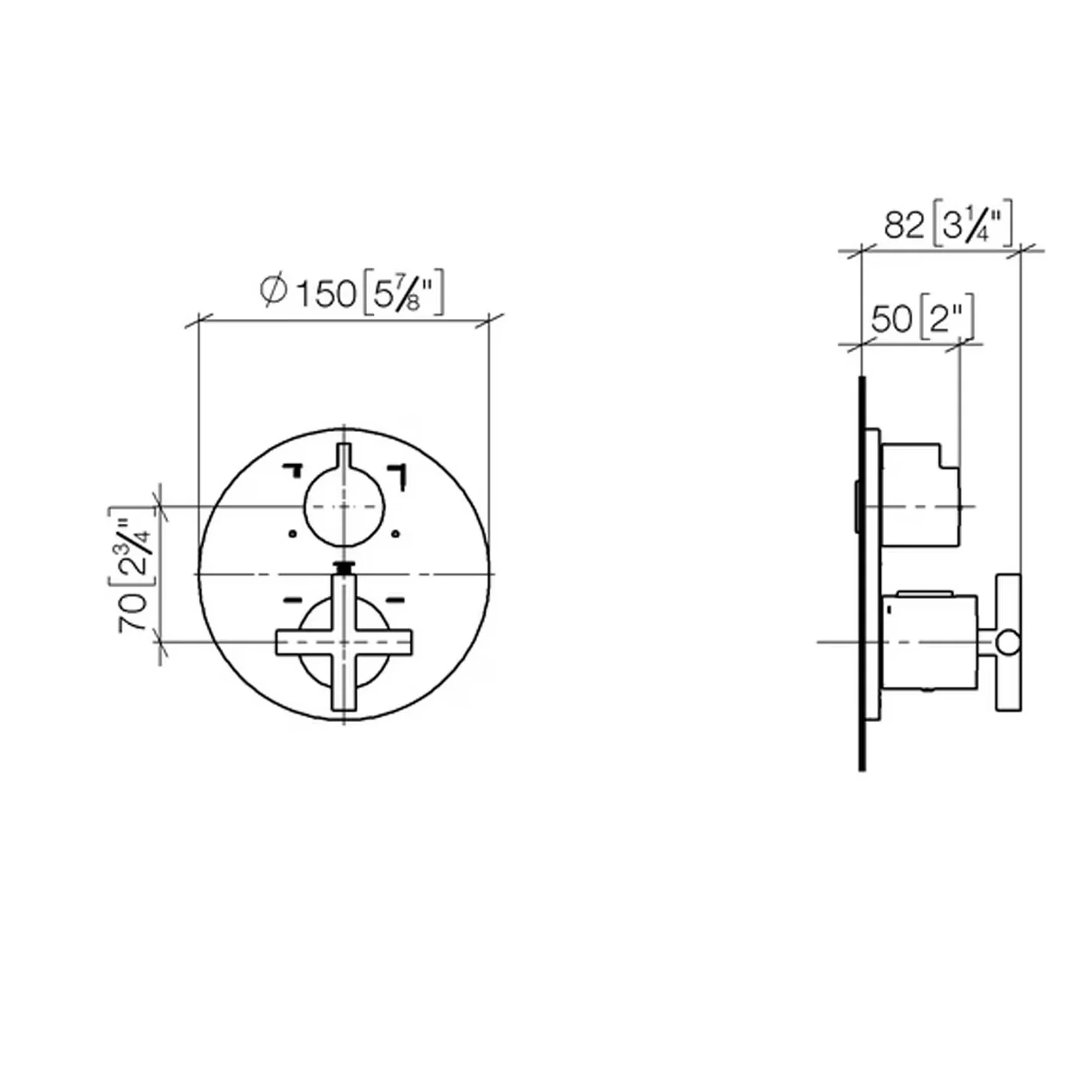 Rysunek techniczny termostatu z wymiarami, Dornbracht