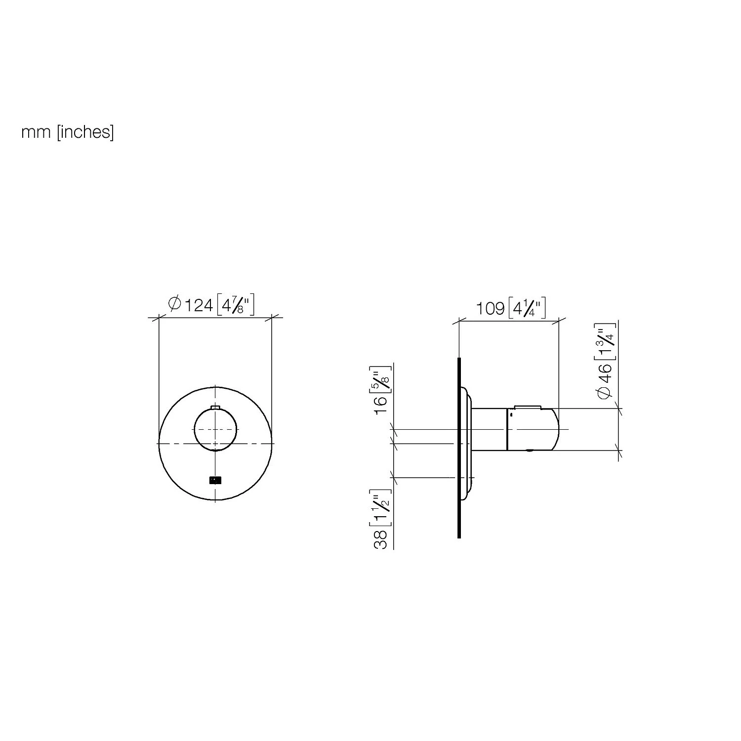 Rysunek techniczny termostatu podtynkowego z wymiarami, Dornbracht