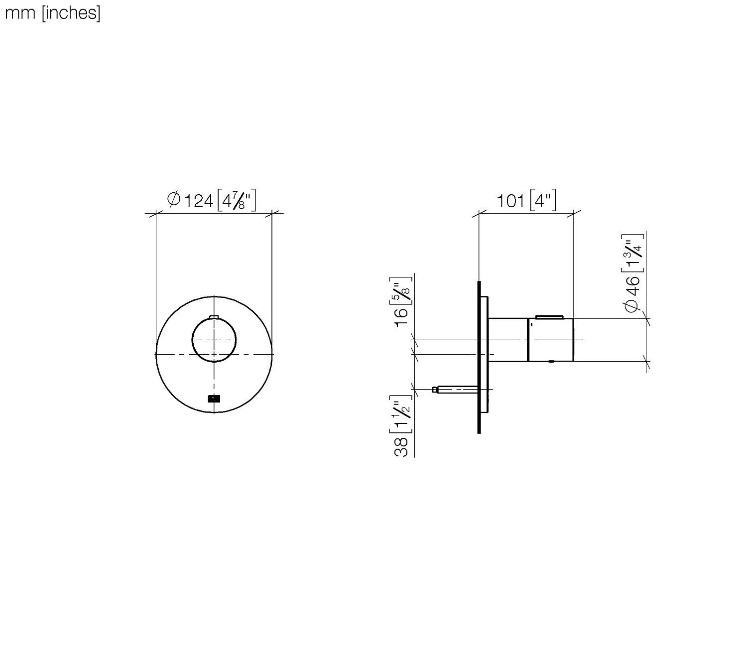 Rysunek techniczny termostatu z wymiarami, Dornbracht