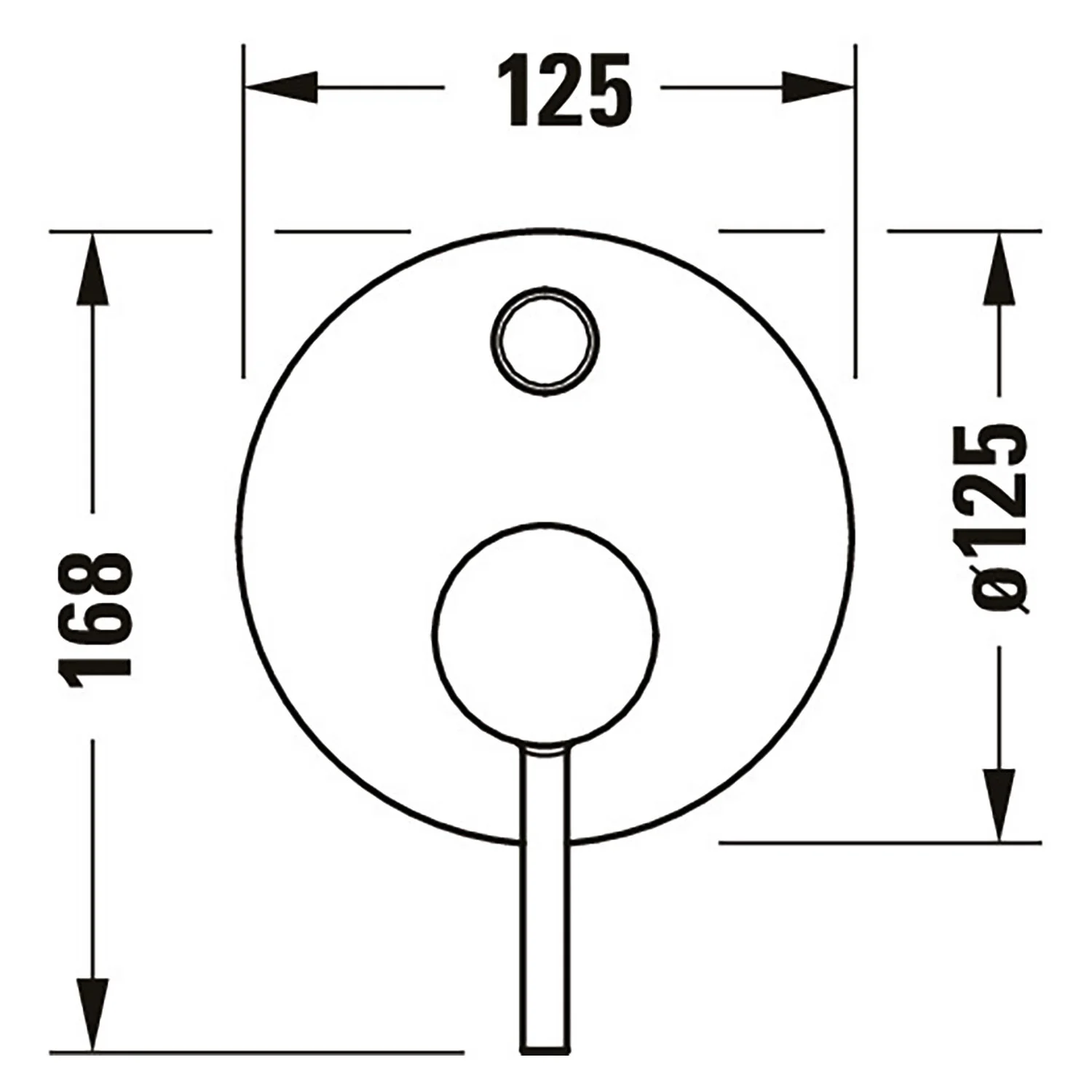 Rysunek techniczny podtynkowego mieszacza wannowego z wymiarami, Duravit