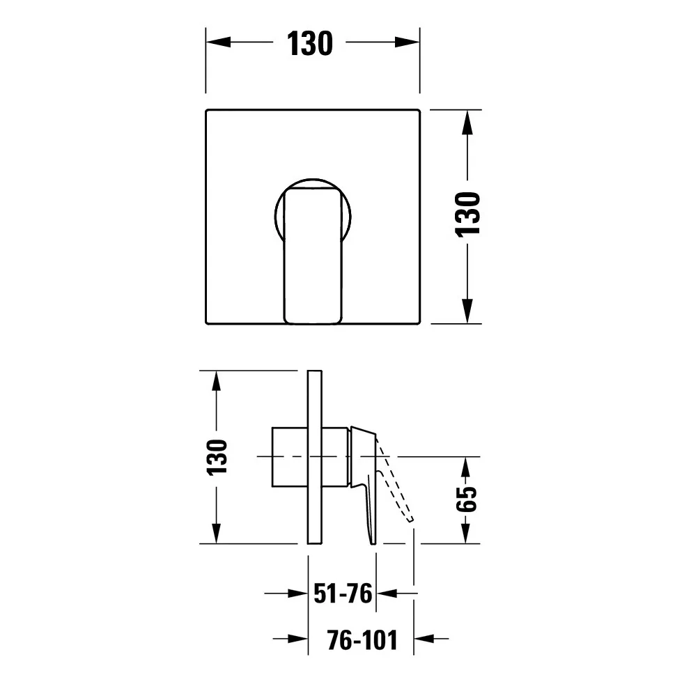 Rysunek techniczny kwadratowej baterii, Duravit