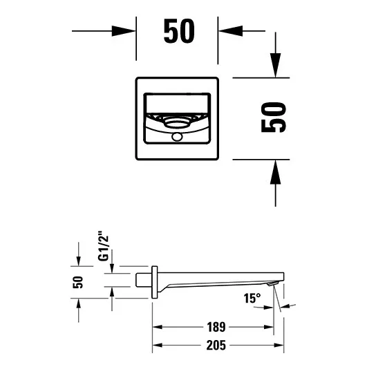 Rysunek techniczny wylewki wannowej z wymiarami, Duravit