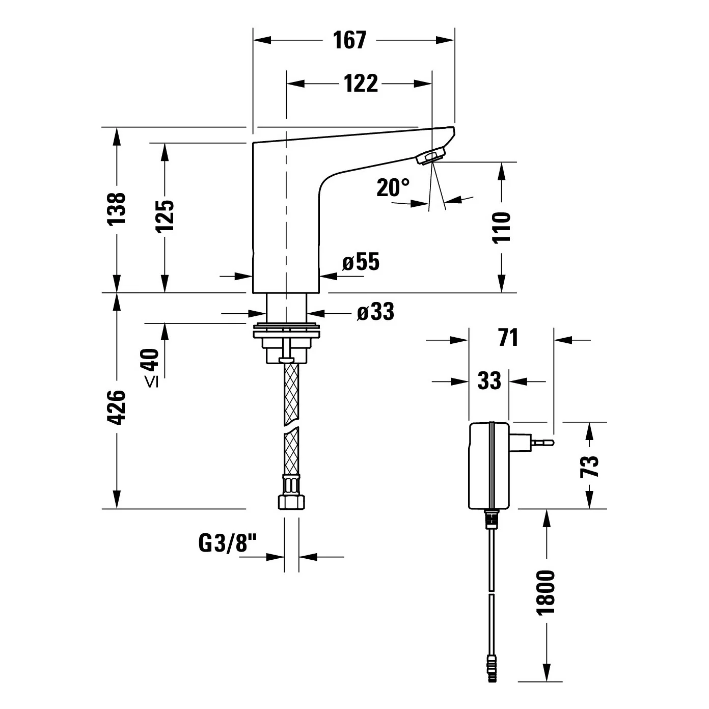Rysunek techniczny umywalki z wymiarami, Duravit