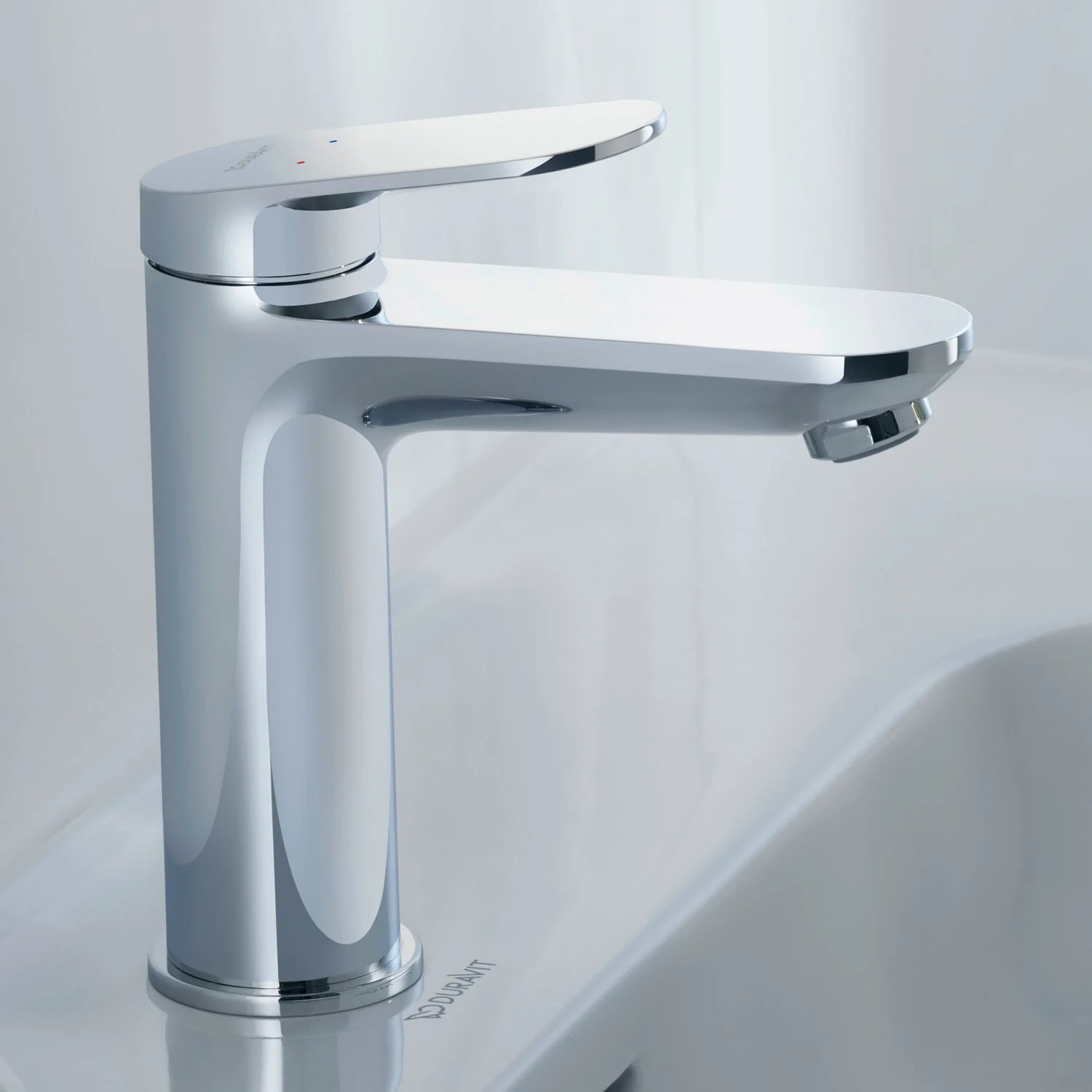 Chromowana bateria jednouchwytowa widok z boku, Duravit