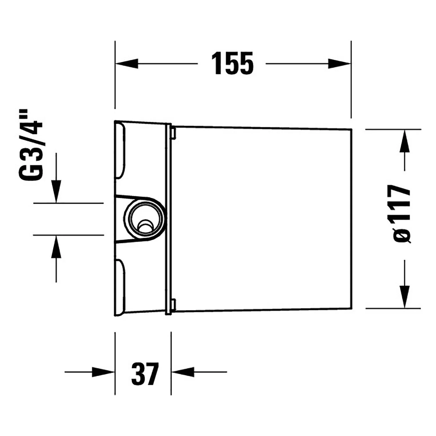 Rysunek techniczny mieszacza wannowego z wymiarami, Duravit