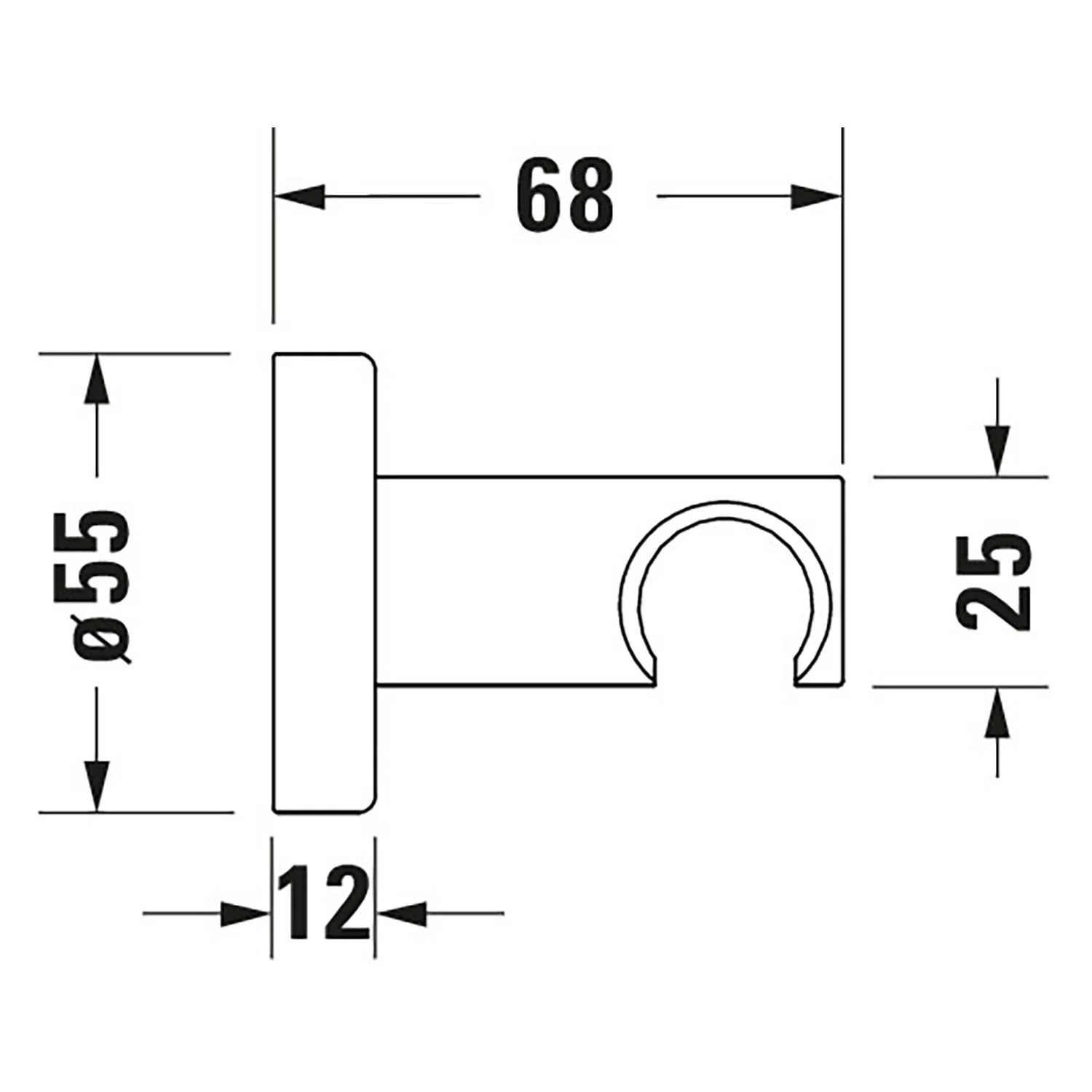 Rysunek techniczny uchwytu prysznicowego z wymiarami, Duravit