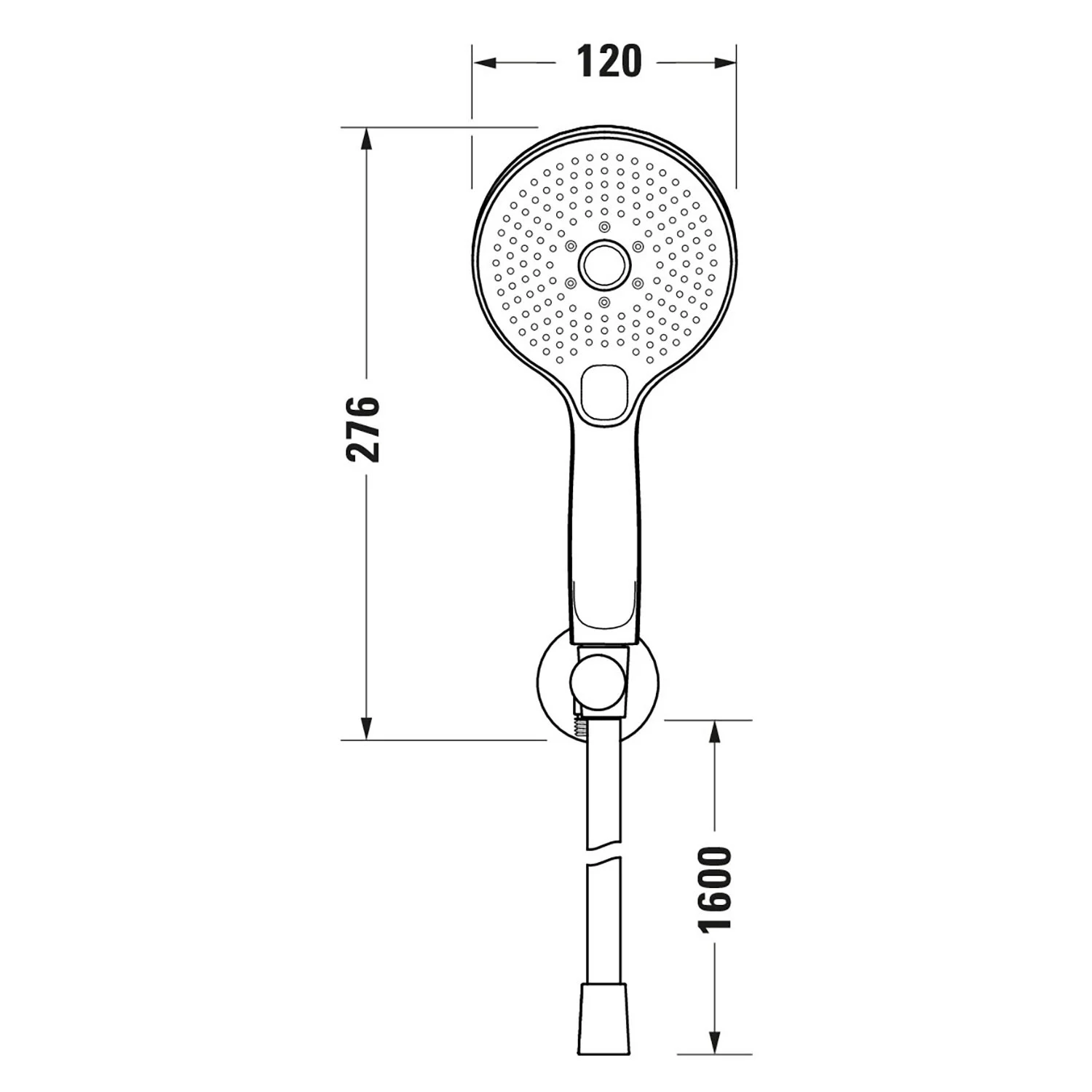 Rysunek techniczny uchwytu prysznicowego z wymiarami, Duravit