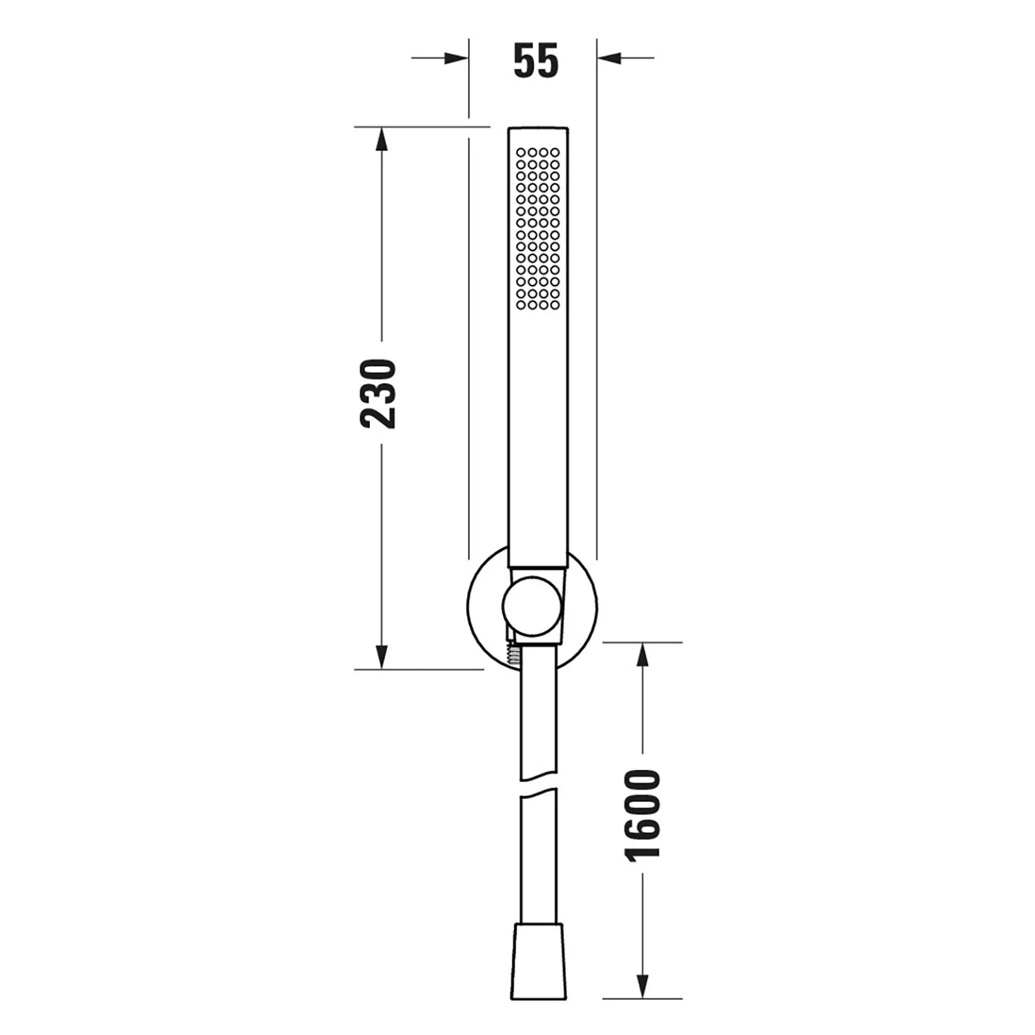 Rysunek techniczny uchwytu prysznicowego z wymiarami, Duravit