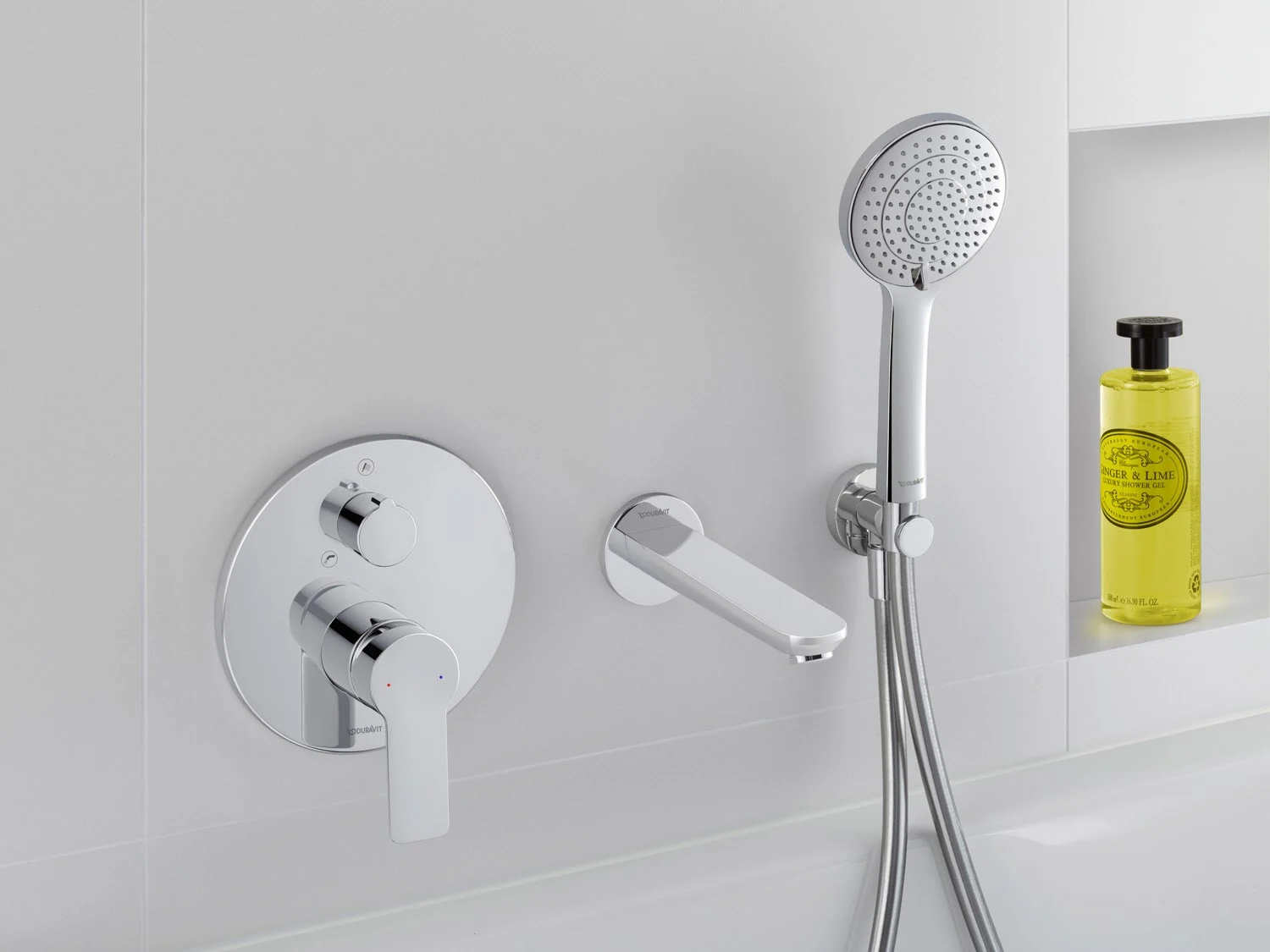 Chromowana bateria wannowa z prysznicem ręcznym, Duravit