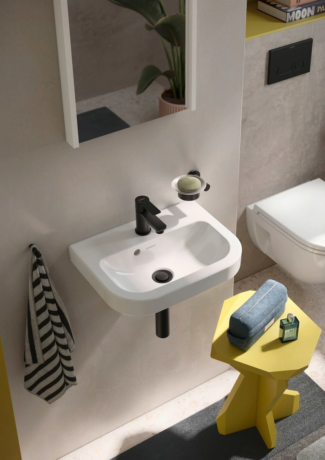 Mała umywalka z czarną baterią jednouchwytową, Duravit