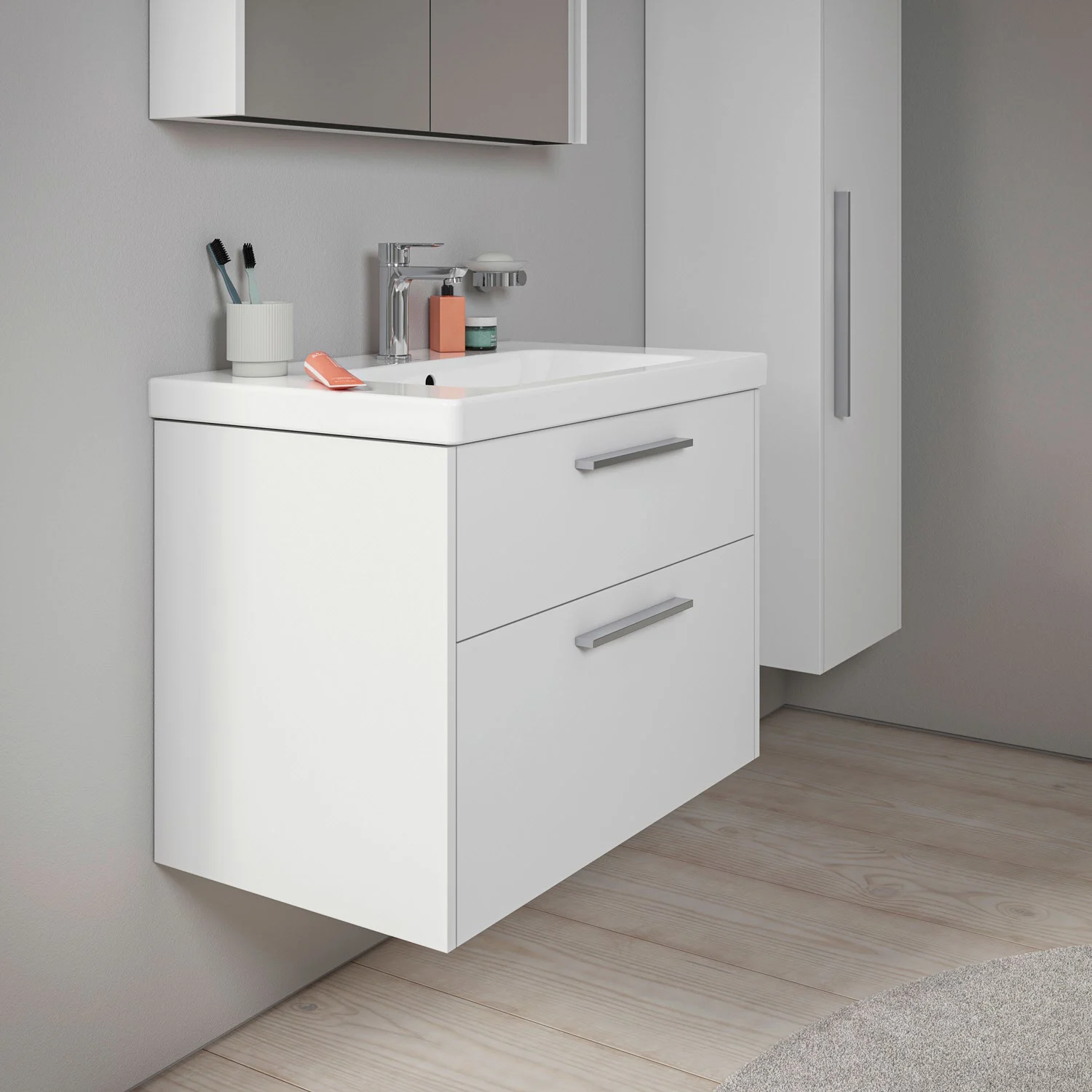 Duravit D-Code Waschtischunterschrank 80 cm mit Keramikwaschtisch, mit 2 Auszügen, Griff chrom Bild 4