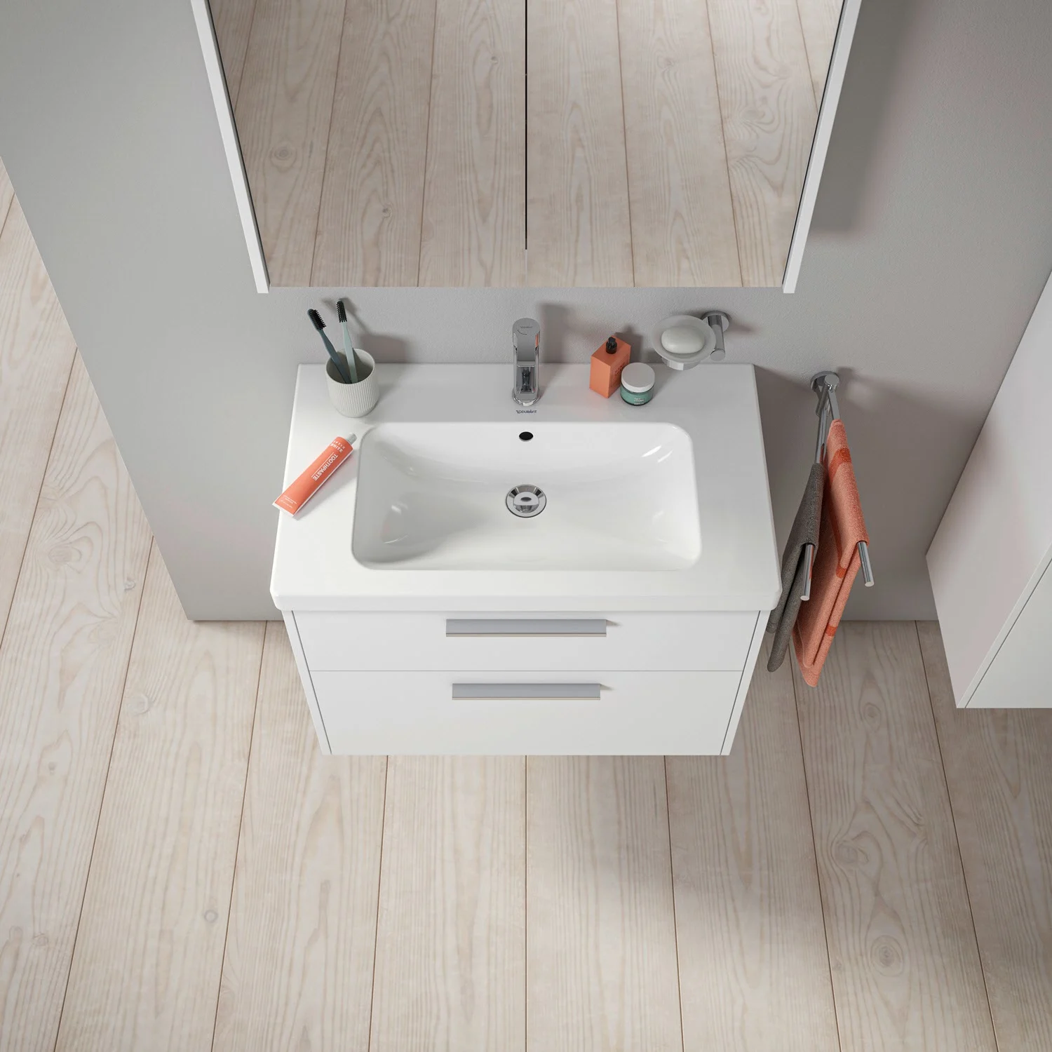 Duravit D-Code Waschtischunterschrank 80 cm mit Keramikwaschtisch, mit 2 Auszügen, Griff chrom Bild 8