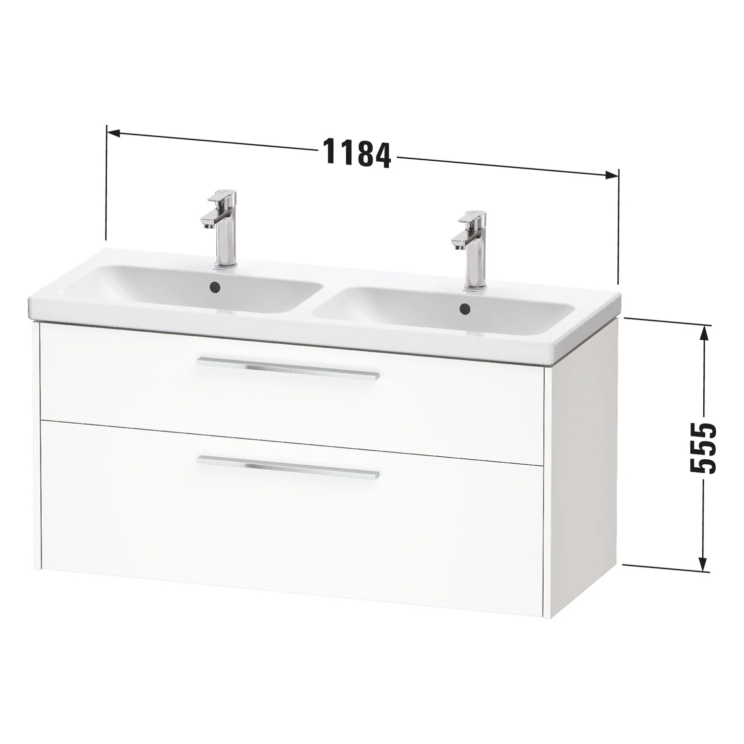 Duravit D-Code Waschtischunterbau 118,4 cm, 2 Auszüge, Griff diamantschwarz Bild 2
