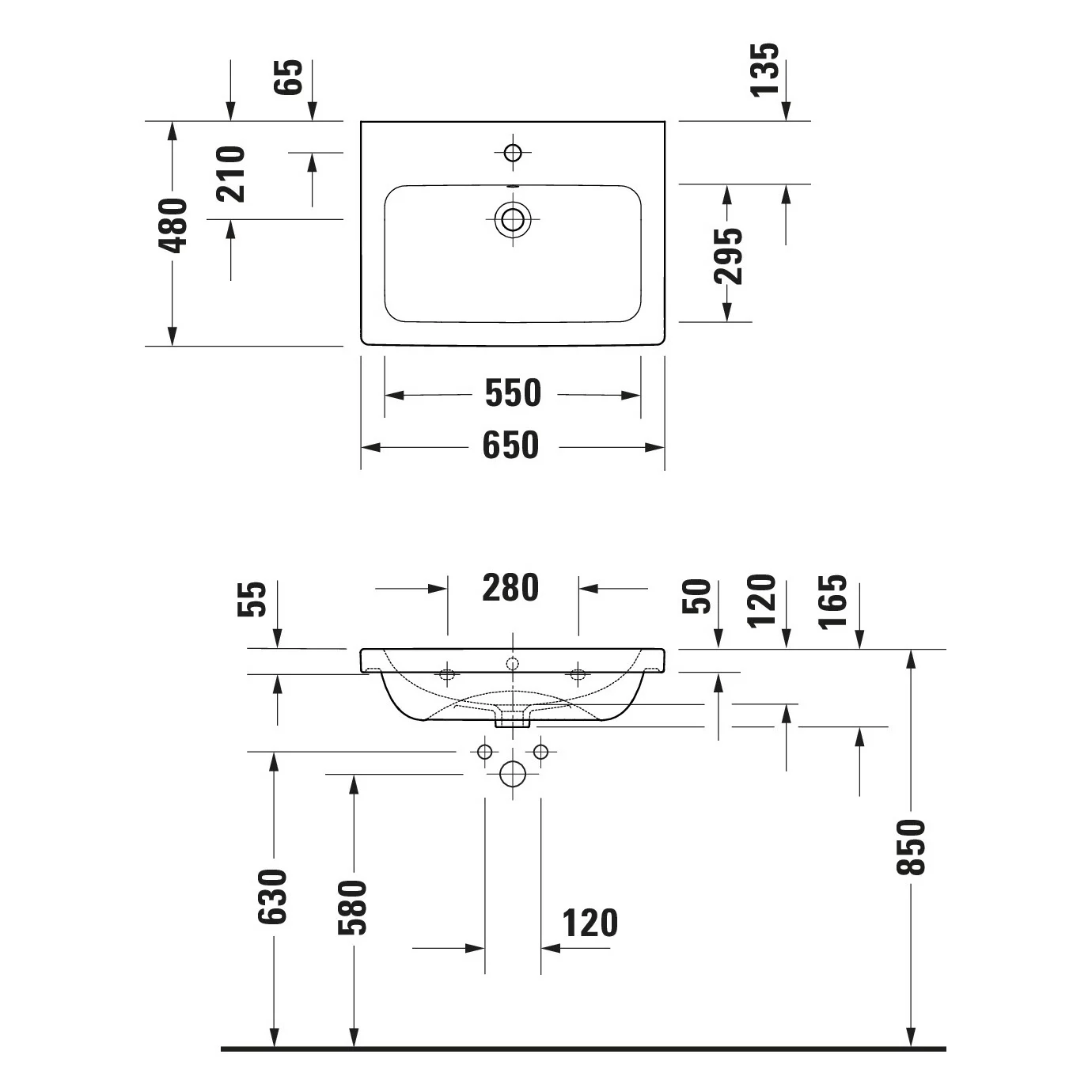 Rysunek techniczny umywalki, Duravit