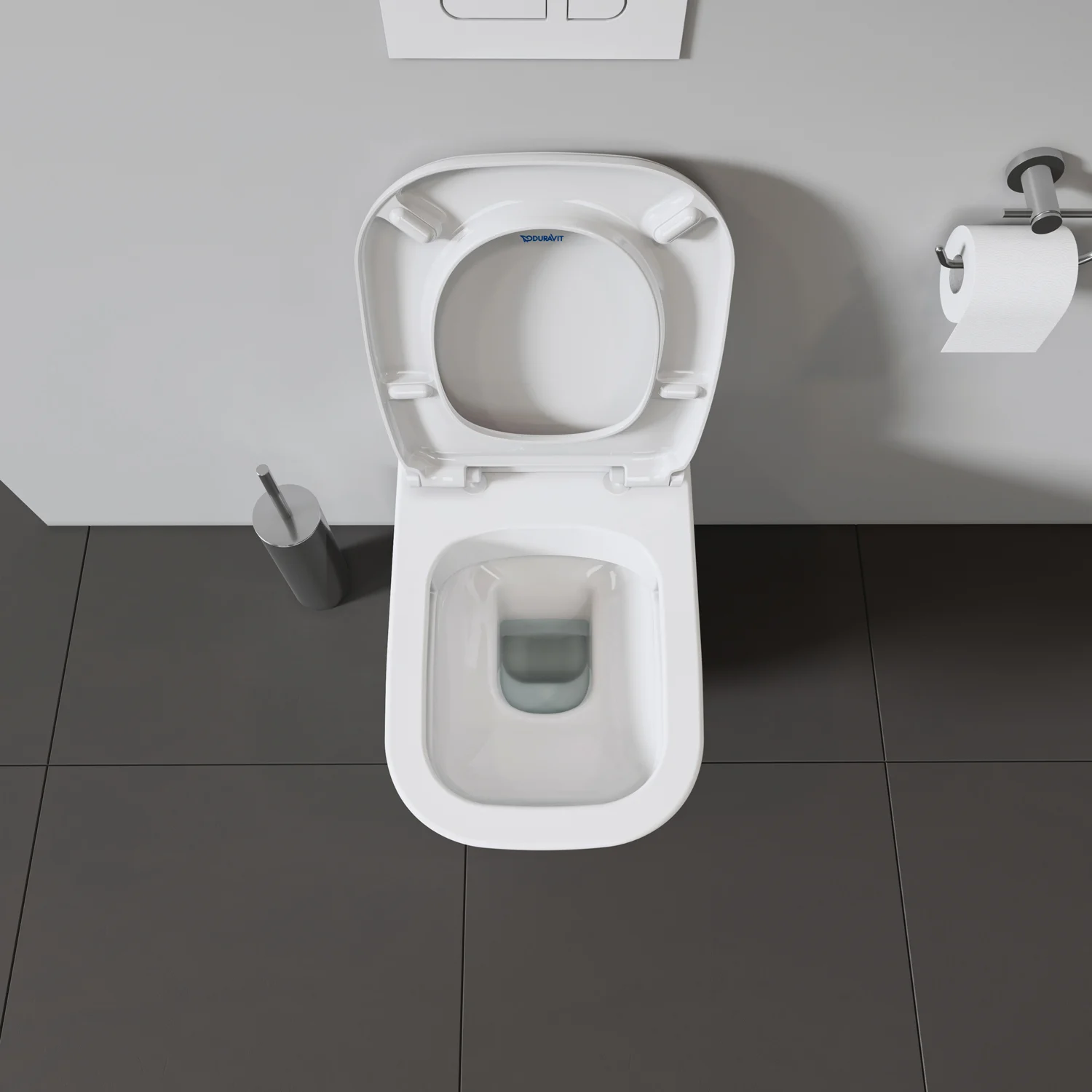 Toaleta z góry z otwartą pokrywą w łazience, Duravit