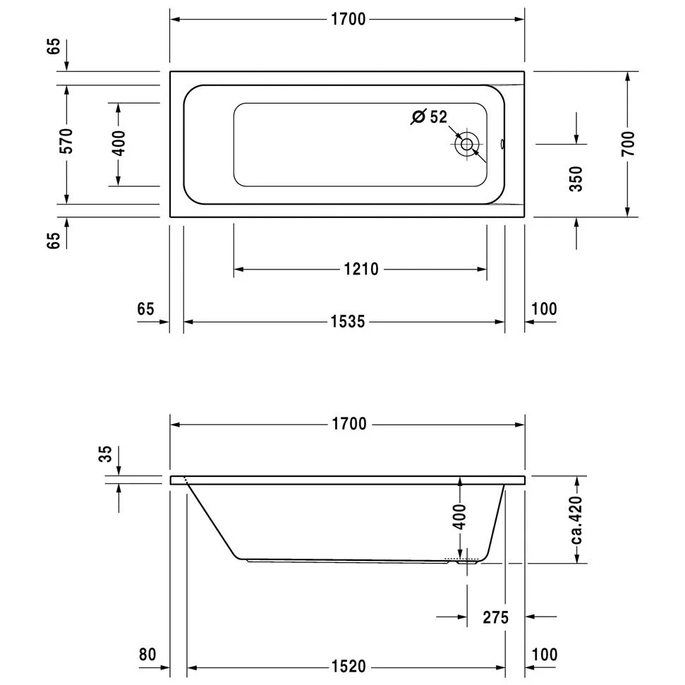 Duravit D-Code Rechteck-Badewanne 170 x 70 cm Bild 5