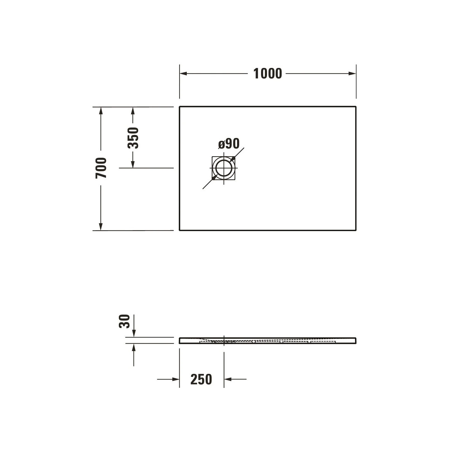 Rysunek techniczny brodzika 100x70 cm, Duravit