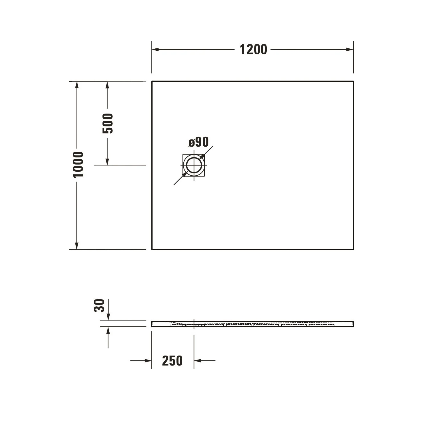 Rysunek techniczny brodzika 120x100 cm, Duravit