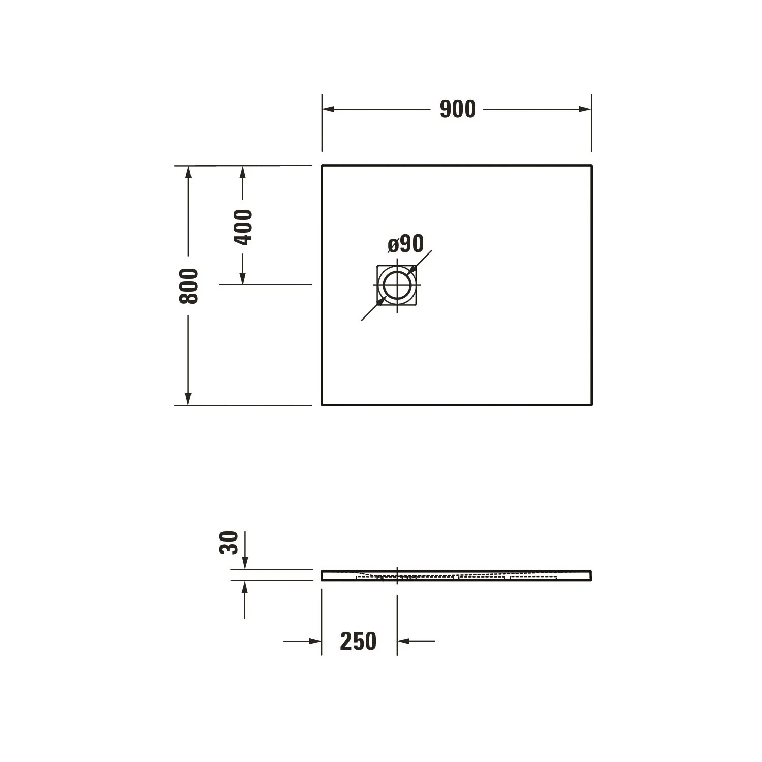 Rysunek techniczny brodzika 90x80 cm, Duravit