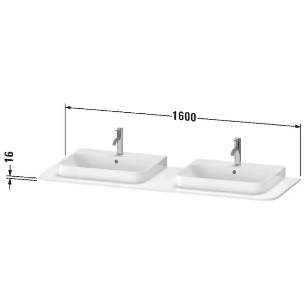 Rysunek techniczny podwójnej umywalki z wymiarami, Duravit