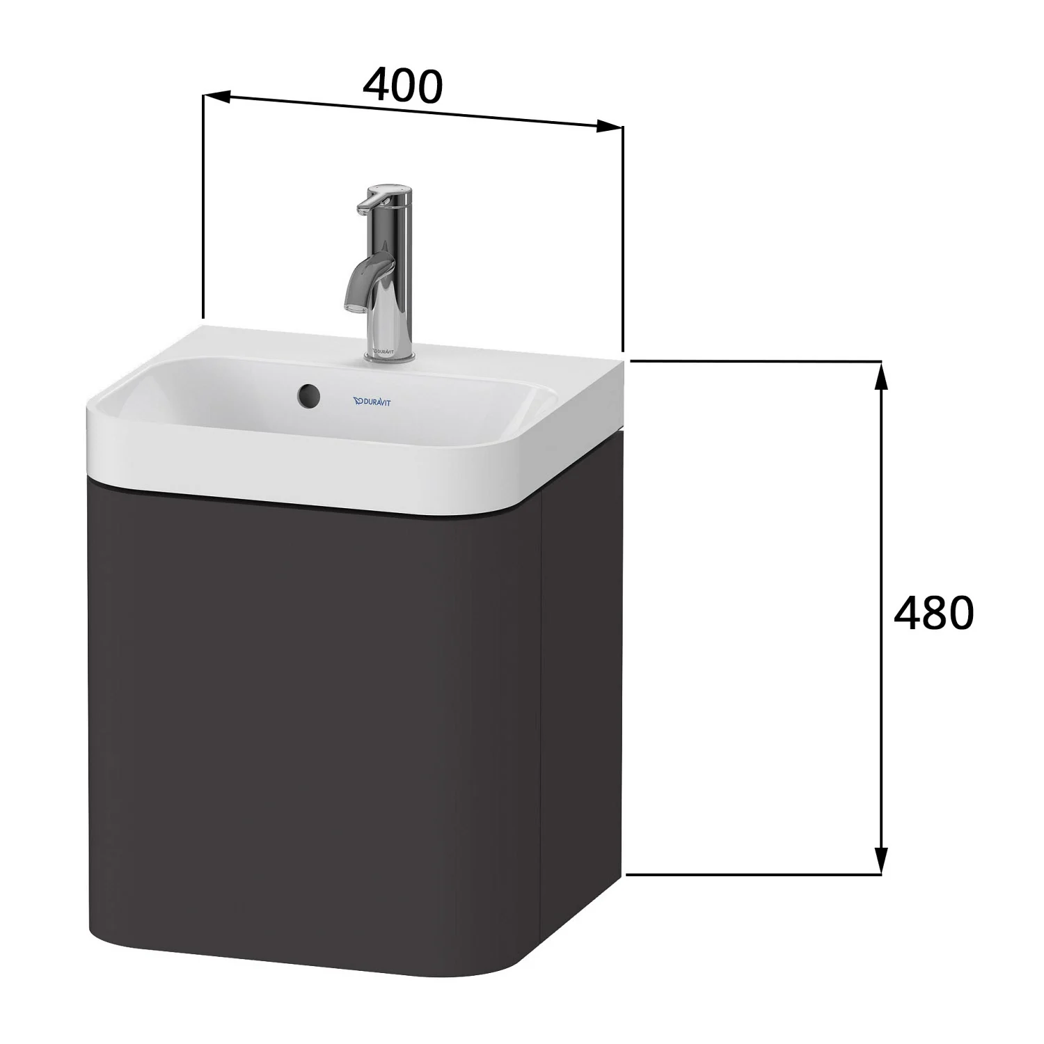 Rysunek techniczny umywalki z wymiarami, Duravit